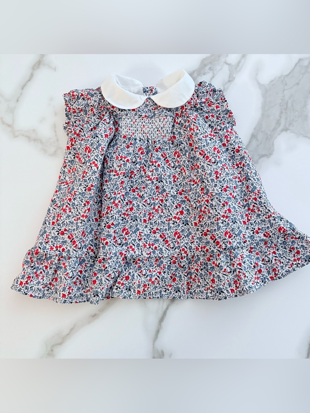 Never worn - Janie and Jack Red and Navy Floral Peter Pan Collar Dress